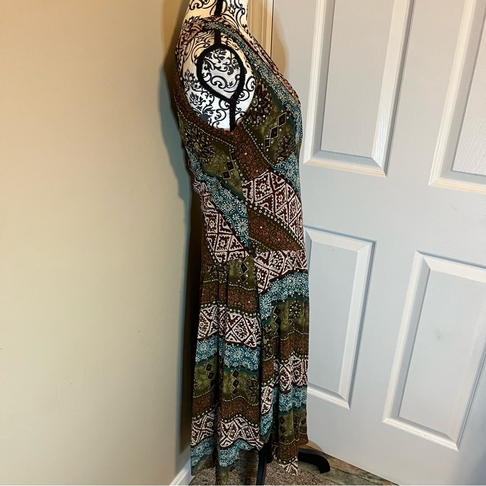 Vtg 90s Rabbit Rabbit Rabbit Dress Aztec 90’s Printed Asymmetrical Midi/Max - Picture 4 of 13